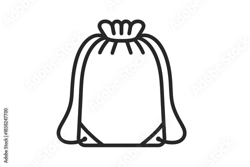 Simple outline icon of a drawstring pouch or bag with gathered top