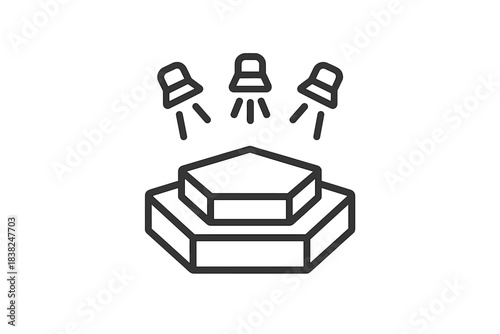 Spotlight illuminating tiered hexagonal display pedestal icon