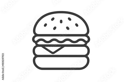 Outline icon of a classic cheeseburger with sesame seeds on bun