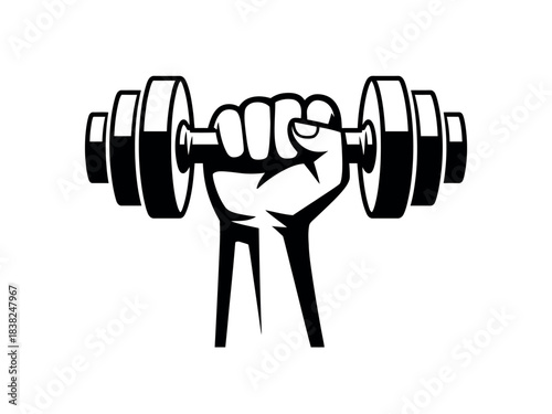 A powerful fist grips a heavy dumbbell, symbolizing strength and determination in fitness.