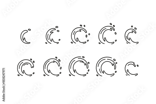 Stylized sequence of water wave motion icons showing progression
