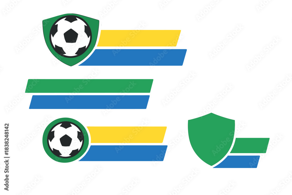 Fototapeta premium Soccer sport emblems featuring shield and banner elements in vibrant colors