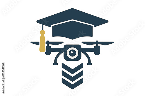 Drone and graduation cap icon concept for flight school achievement