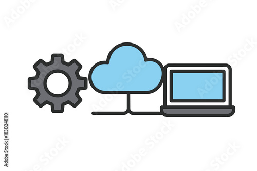 Cloud computing service setup with gear and laptop icon