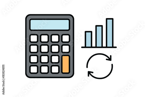 Calculator bar chart and refresh cycle icons for financial concepts