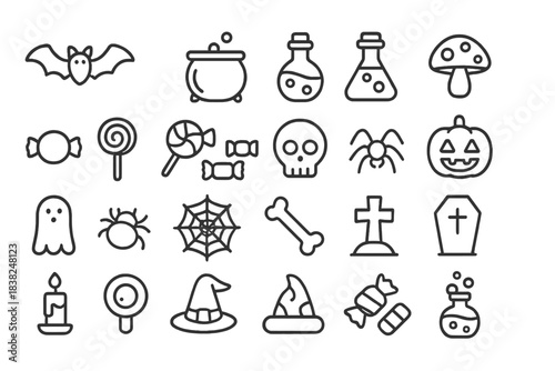 Spooky Halloween outline icons set for holiday design elements