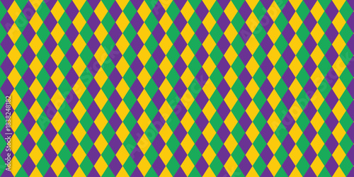 Mardi Gras banner with Mardi Gras Seamless Pattern. Vector illustration, streamers confetti