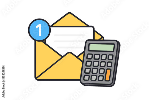 Email notification and calculator icon concept for finance alerts