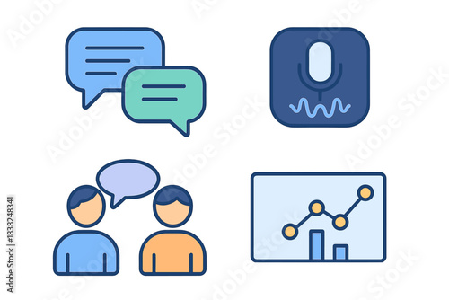 Set of icons for voice recognition and data communication analysis