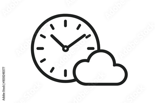 Outline icon combining clock and cloud for weather forecast or data storage schedule