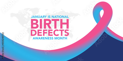 National Birth Defects Awareness Month concept. Banner with pink and blue ribbon awareness and text. Vector illustration. January awareness month