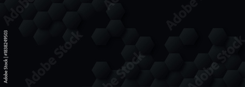 Black abstract background with modern and futuristic 3D hexagon shape decoration. Honeycomb style background concept for banners, flyers, and websites. EPS. 2