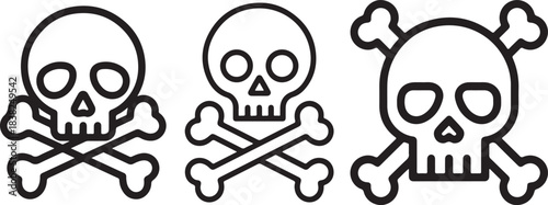 Set of Skull and Crossbones Line Art – Black and White Coloring Book Page Vector Illustration