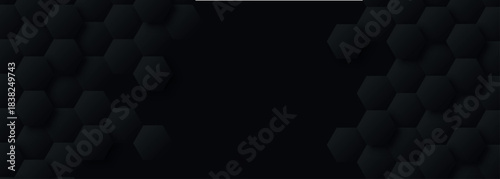 Black abstract background with modern and futuristic 3D hexagon shape decoration. Honeycomb style background concept for banners, flyers, and websites. EPS. 4