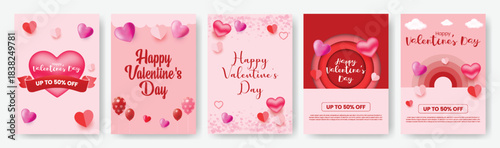 Creative Valentine’s Day celebration party A4 print ready flyer poster template bundle modern leaflet layouts, romantic brochure covers, greeting cards, and Vibrant Vector Illustration Background