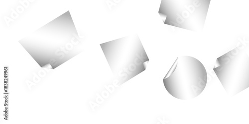 Curled page corner with shadow on transparent background collection. Blank transparent round and square adhesive stickers mock up with curved corner. Empty circle and quadratic sticky label mockup. 