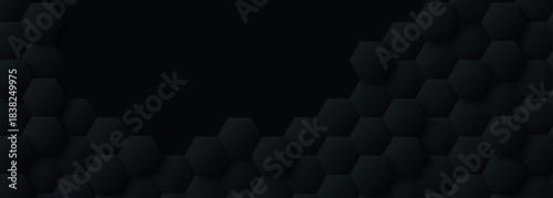 Black abstract background with modern and futuristic 3D hexagon shape decoration. Honeycomb style background concept for banners, flyers, and websites. EPS. 5