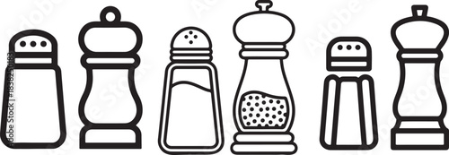 Set of Salt Shaker and Pepper Grinder Line Art – Seasoning Coloring Book Page Vector Illustration