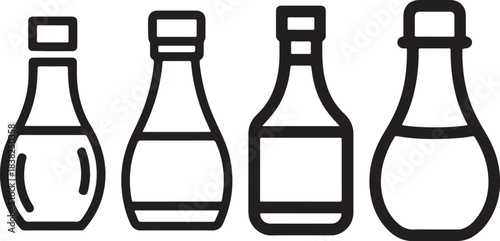 Set of Soy Sauce Bottle Line Art – Coloring Book Page Vector Illustration