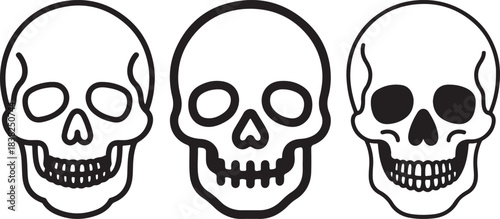 Set of Skull Line Art – Black and White Coloring Book Page Vector Illustration