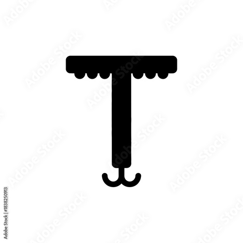 Tactile alphabet black tshaped hook with decorative top edge and two small hooks at the bottom