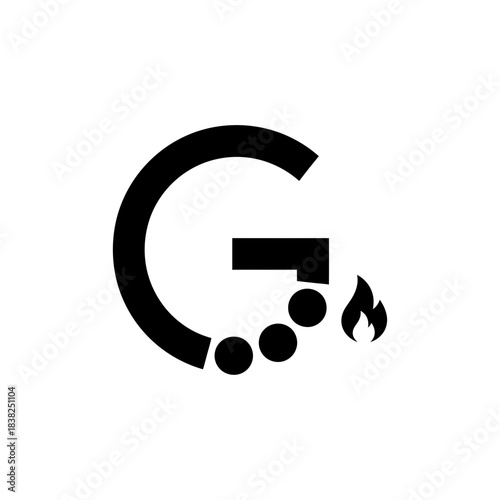 Tactile alphabet black letter g logo with dots and flame icon