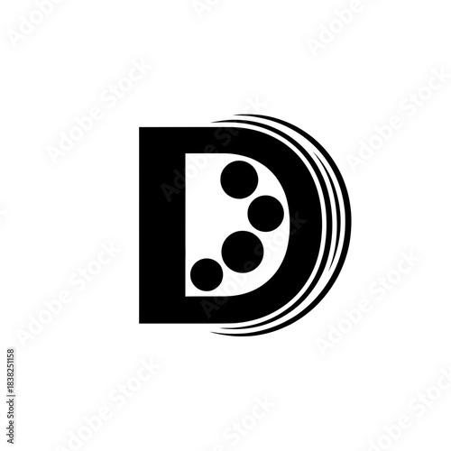 Tactile alphabet black and white abstract letter d logo design with dots inside