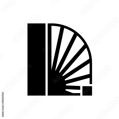 Tactile alphabet abstract black and white graphic design element resembling a stylized fan or sunburst
