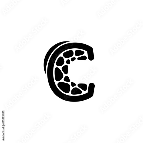Tactile alphabet black and white stylized letter c logo icon with cellular or organic pattern inside