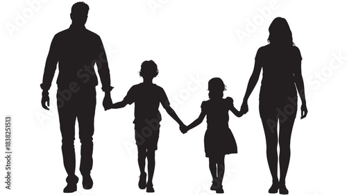 Family Silhouette in Simple Elegant Black on White Background with High Contrast for Family Themes