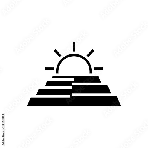 Step terraces with rising sun minimal icon vector illustration