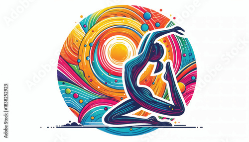 Graceful female figure in a dynamic yoga pose embodying flexibility and strength.