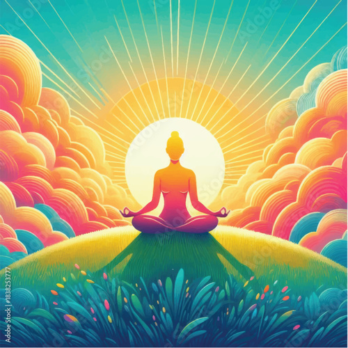 Person meditating in lotus pose radiating peace and tranquility.