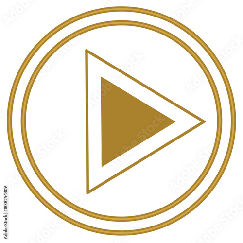 Golden play button icon with double circle border on a white background simple and elegant design