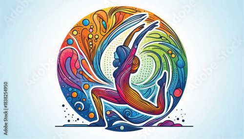 Vibrant Yoga Pose in a Swirling Psychedelic Mandala.