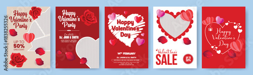 Valentine’s Day celebration party A4 print ready flyer poster template bundle featuring romantic brochure cover layouts, greeting card designs, love celebration leaflet vector illustration background 