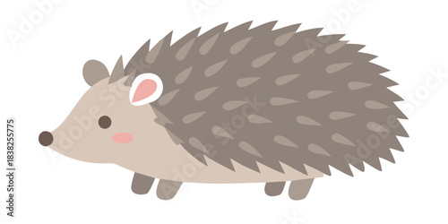 A cute cartoon illustration of a small brown hedgehog with pink cheeks