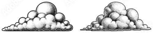 Vintage engraving style clouds set showing fluffy cumulus weather elements vector illustration