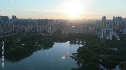 Foshan City Aerial Photography at Sunrise - Chancheng District Skyline