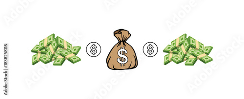 Money Bag Cash, and Money Outline Icon Set - Financial Symbols Collection on Transparent Background Vector. Ideal for financial branding, budget apps, business presentations, marketing ..