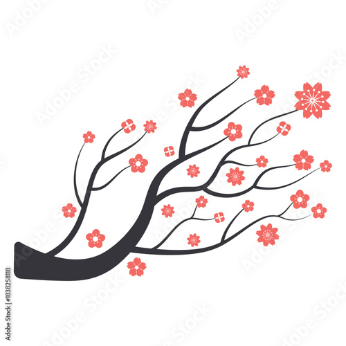 Cherry Blossom Branch Silhouette Isolated Floral Illustration