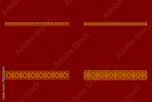 A set of four golden oriental borders and frames in a traditional style