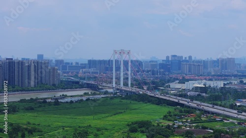Foshan District Aerial Photography - Modern Bridge and City Skyline