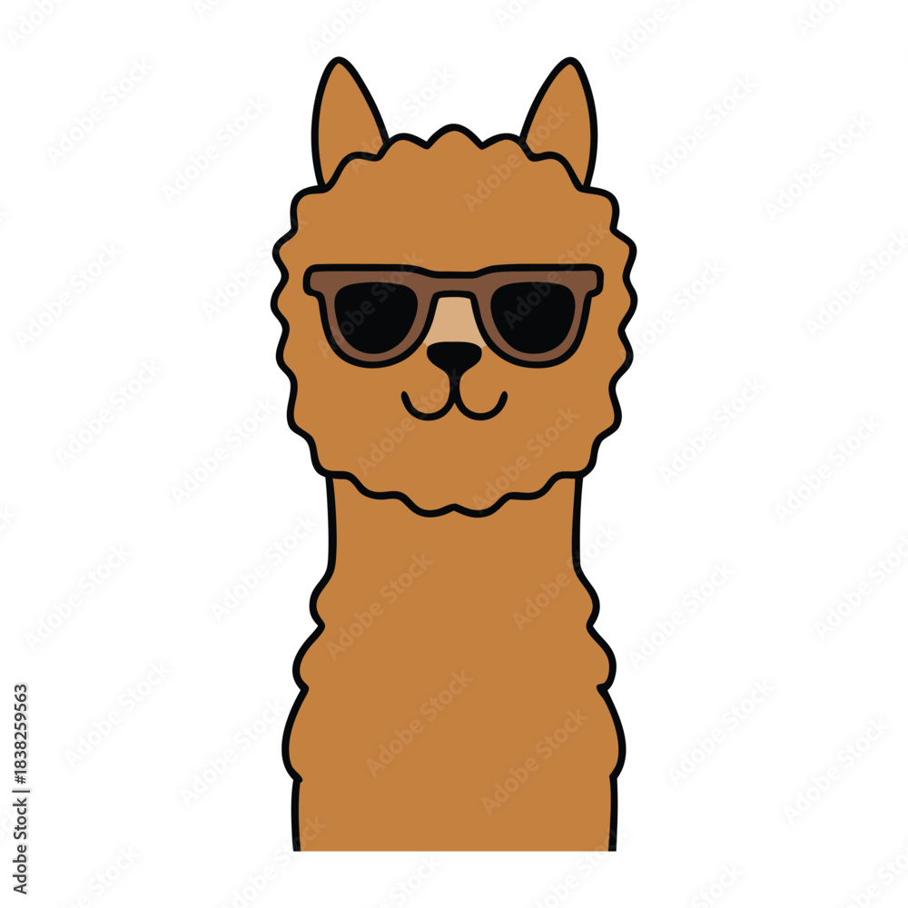 Obraz premium Cute cartoon alpaca wearing sunglasses on white background llama animal