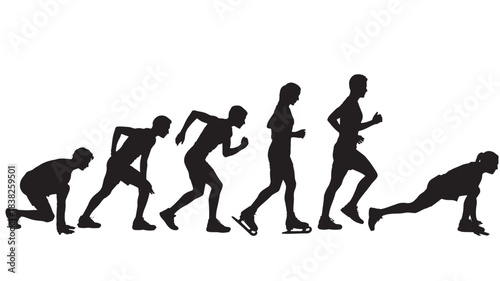 Sprinter Silhouettes in Dynamic Motion with High Contrast Lighting on White Background for Sports Illustration