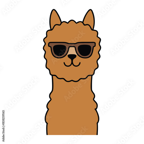 Cute cartoon alpaca wearing sunglasses on white background llama animal