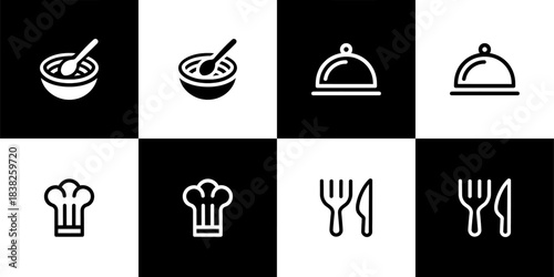 Vector Set of 4 BMinimalist Black and White Culinary and Restaurant Icons Set