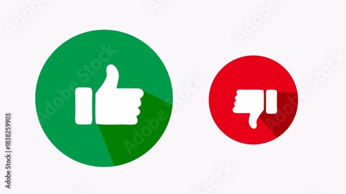 Like and dislike icons on green and red circles for websites or apps feedback feature design.