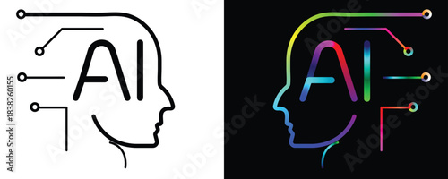 Stunning abstract representation of Artificial Intelligence concepts integrating vibrant digital thinking and human profile outline.