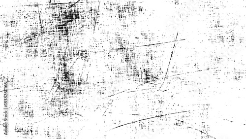 Rough diagonal and vertical scratch texture with scattered speckles on white minimal background